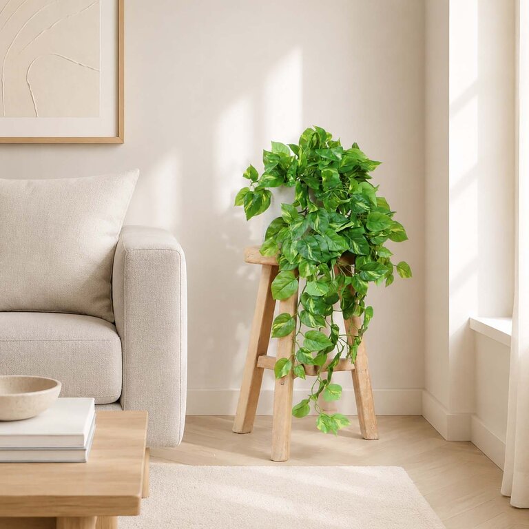 Kunstplant hangend Pothos met groene bladeren is een hangplant met een natuurgetrouwe uitstraling en een lengte van 85 cm.