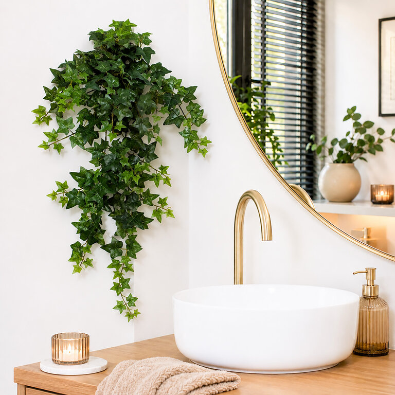 Kunstplant hangend Klimop met groene bladeren is een hangplant met een natuurgetrouwe uitstraling en een lengte van 70 cm.