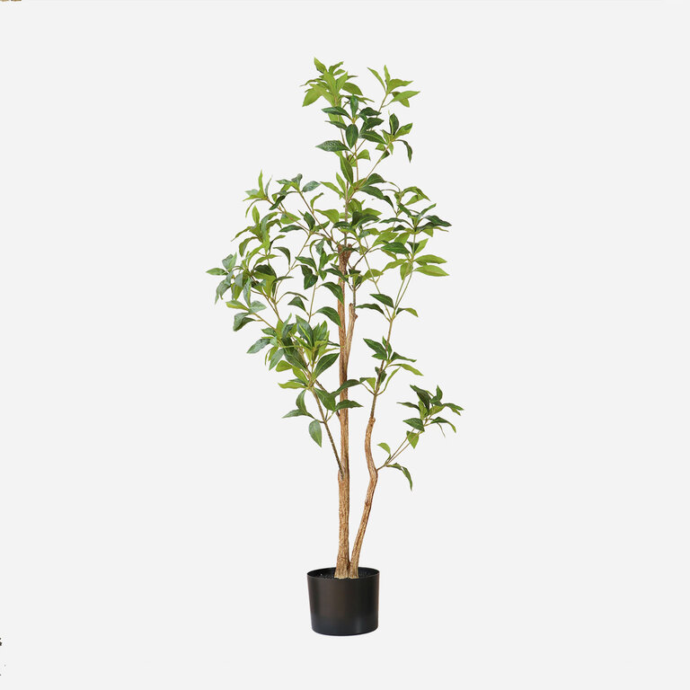 Kunstplant Theeplant met groene bladeren is een middelgrote kunstplant in binnenpot met een natuurgetrouwe uitstraling en een hoogte van 120 cm.