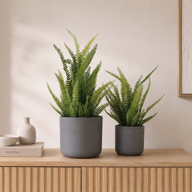 Kunstplant Boston Varen met groene bladeren is een middelgrote kunstplant in binnenpot met een natuurgetrouwe uitstraling en een hoogte van 70 cm.