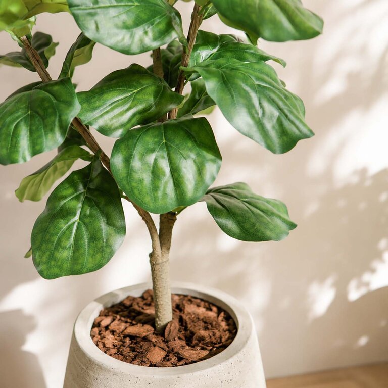 Kunstplant Ficus Lyrata met groene bladeren is een middelgrote kunstplant in binnenpot met een natuurgetrouwe uitstraling en een hoogte van 120 cm.