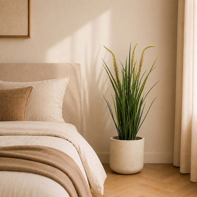 Kunstplant Foxtail gras is een kunstgras in binnenpot met een natuurgetrouwe uitstraling en een hoogte van 90 cm.