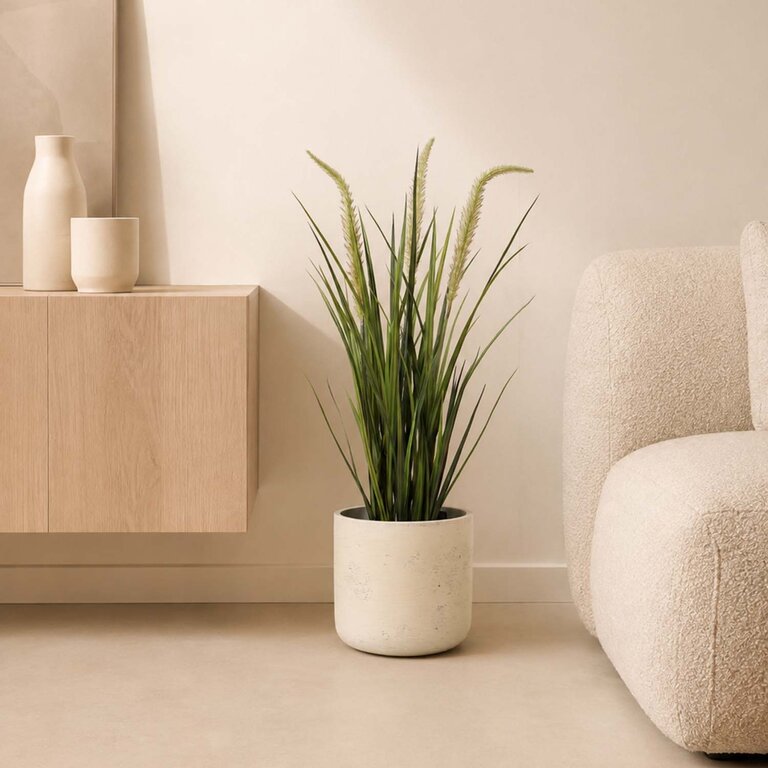 Kunstplant Foxtail gras is een kunstgras in binnenpot met een natuurgetrouwe uitstraling en een hoogte van 90 cm.