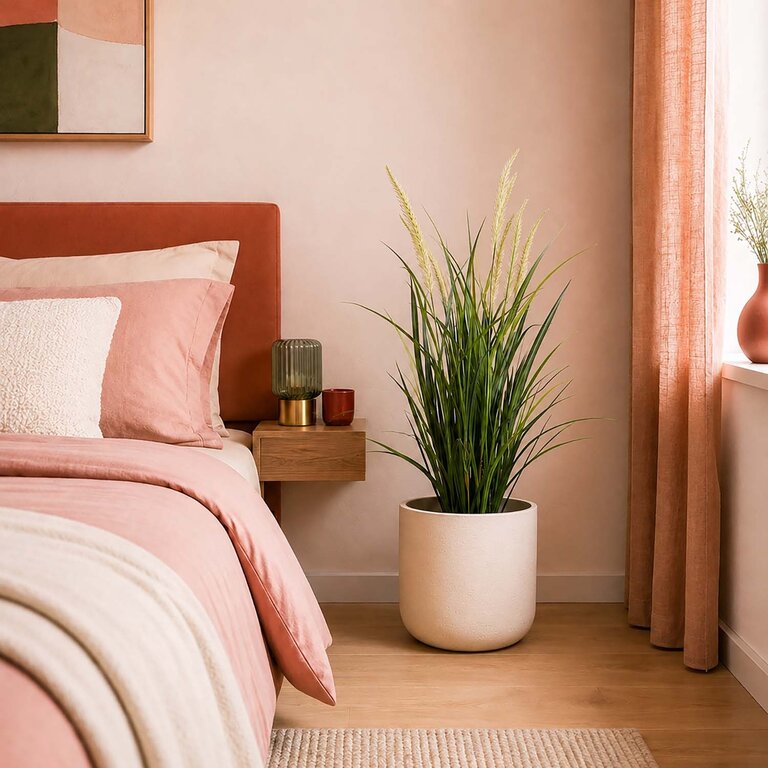 Kunstplant Foxtail gras is een kunstgras in binnenpot met een natuurgetrouwe uitstraling en een hoogte van 115 cm.