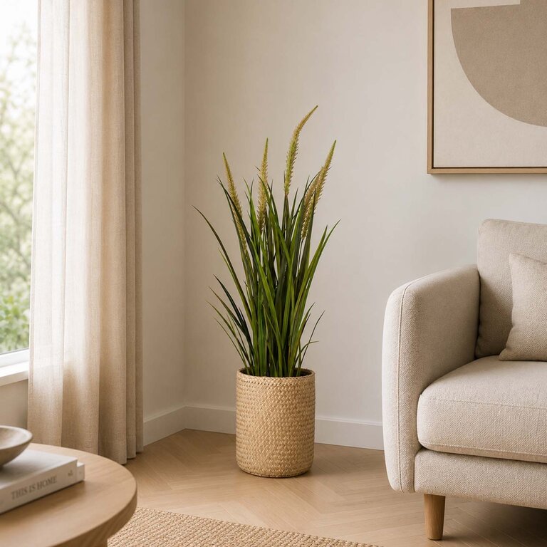 Kunstplant Foxtail gras is een kunstgras in binnenpot met een natuurgetrouwe uitstraling en een hoogte van 115 cm.