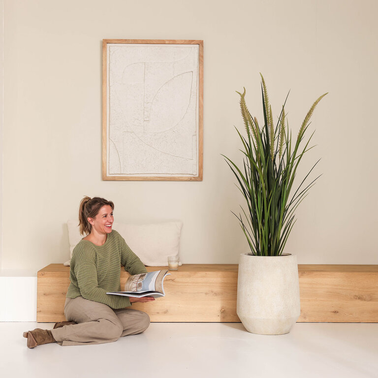 Kunstplant Foxtail gras is een kunstgras in binnenpot met een natuurgetrouwe uitstraling en een hoogte van 130 cm.