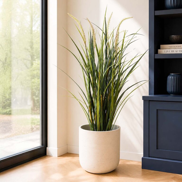 Kunstplant Foxtail gras is een kunstgras in binnenpot met een natuurgetrouwe uitstraling en een hoogte van 130 cm.