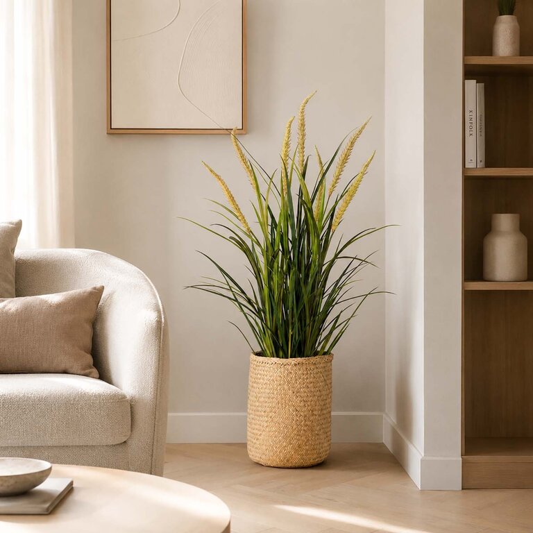 Kunstplant Foxtail gras is een kunstgras in binnenpot met een natuurgetrouwe uitstraling en een hoogte van 130 cm.