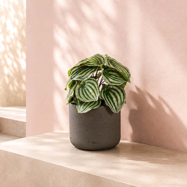 Kunstplant Peperomia met groengrijze bladeren is een kleine kunstplant in binnenpot met een natuurgetrouwe uitstraling en een hoogte van 25 cm.