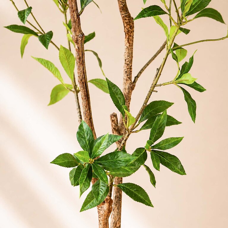 Kunstplant Theeplant met groene bladeren is een grote kunstplant in binnenpot met een natuurgetrouwe uitstraling en een hoogte van 185 cm.