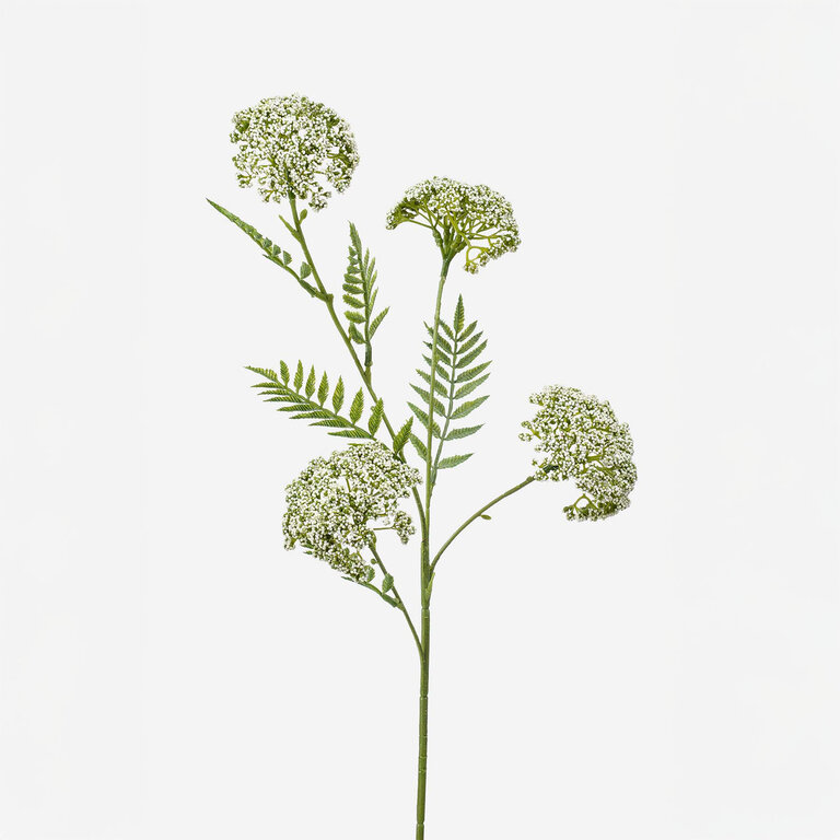 Kunststeel Achillea met witte bloemen en groene bladeren is een kunststeel met een natuurgetrouwe uitstraling en een lengte van 60 cm.