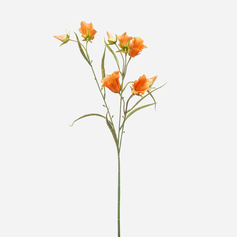 Kunststeel Campanula met oranje zijden bloem en groene bladeren is een kunststeel met een natuurgetrouwe uitstraling en een lengte van 65 cm.