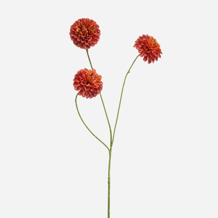 Kunststeel Dahlia met oranje zijden bloemen is een kunststeel met een natuurgetrouwe uitstraling en een lengte van 68 cm.