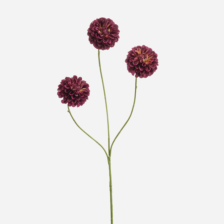 Kunststeel Dahlia met donkerpaarse zijden bloemen is een kunststeel met een natuurgetrouwe uitstraling en een lengte van 68 cm.