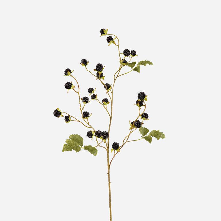 Kunsttak met zwarte bramen en groene bladeren is een kunststeel met een natuurgetrouwe uitstraling en een lengte van 100 cm.