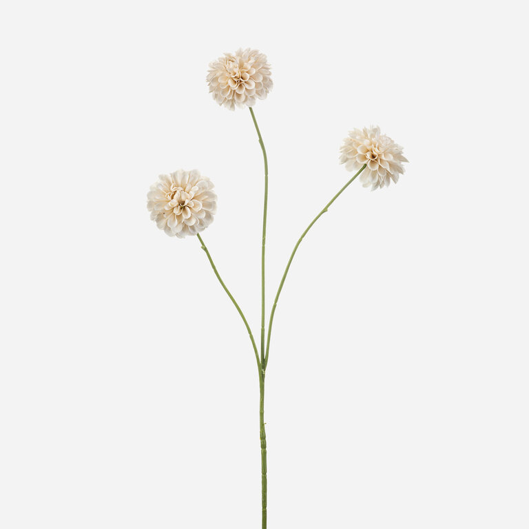 Kunststeel Dahlia met witte zijden bloemen is een kunststeel met een natuurgetrouwe uitstraling en een lengte van 68 cm.