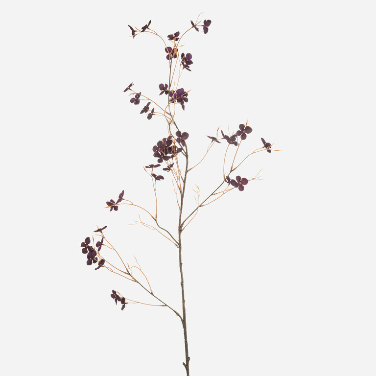 Kunststeel Hortensia met paarse zijden bloemen is een kunststeel met een natuurgetrouwe uitstraling en een lengte van 110 cm.