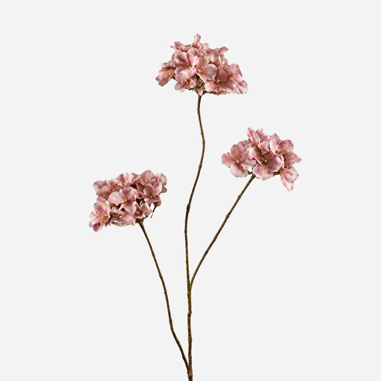 Kunststeel Hortensia met lichtroze zijden bloemen is een kunststeel met een natuurgetrouwe uitstraling en een lengte van 85 cm.