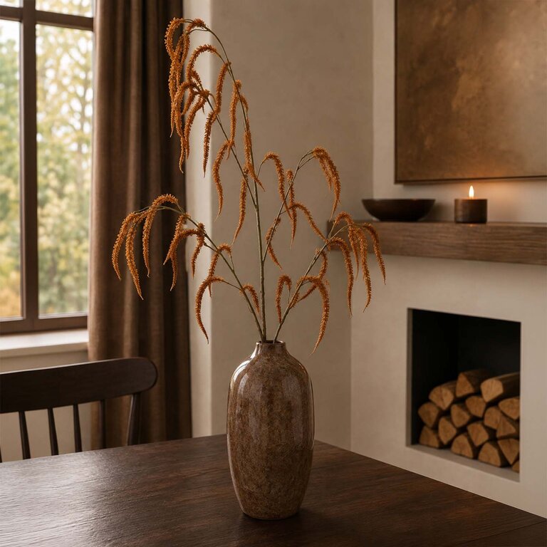 Kunststeel Amaranthus met oranje bloemen is een kunststeel met een natuurgetrouwe uitstraling en een lengte van 100 cm.