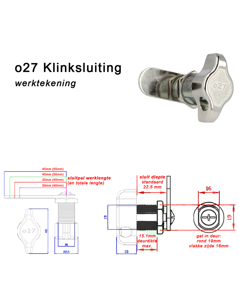 o27 Klinksluiting | Draaiknop | Valgrendel t.b.v. hangsloten