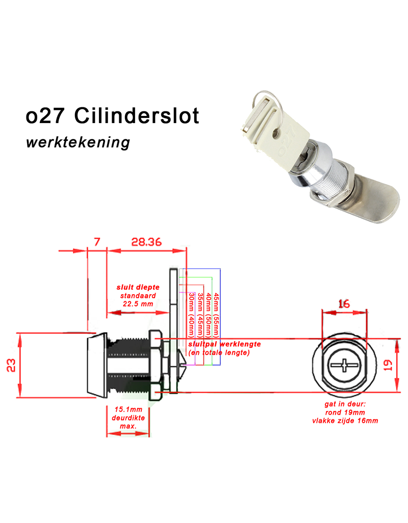 o27 Cilinderslot - Lockerslot incl. sleutels