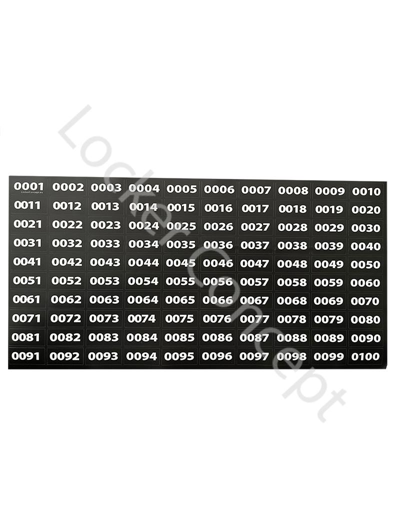 o27  Nummerstickers - zwart met witte tekst - 100 per vel
