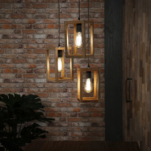 Pendant lamp 3x Wooden Frame stepped