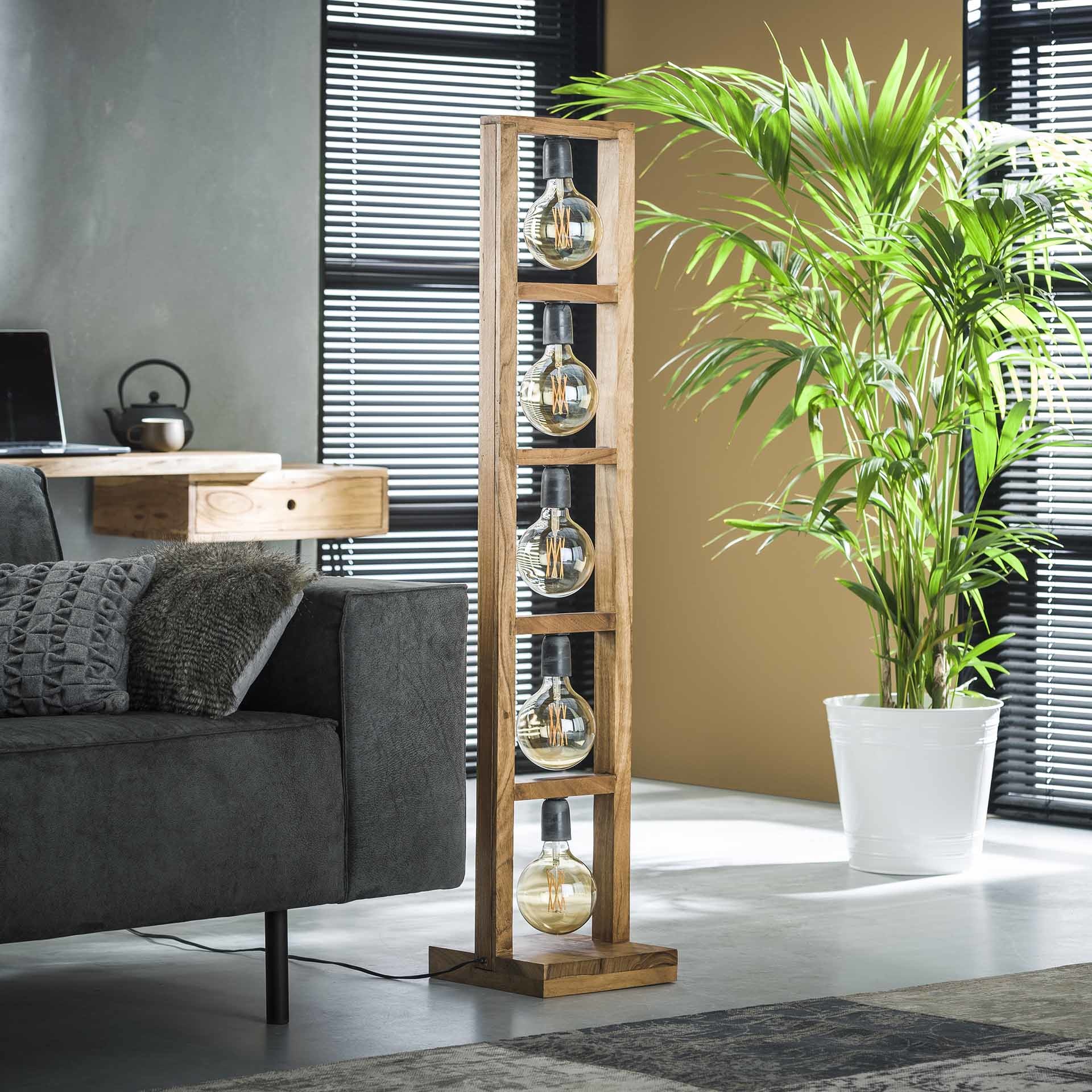 Vloerlamp 5L Modulo Houten Frame-2