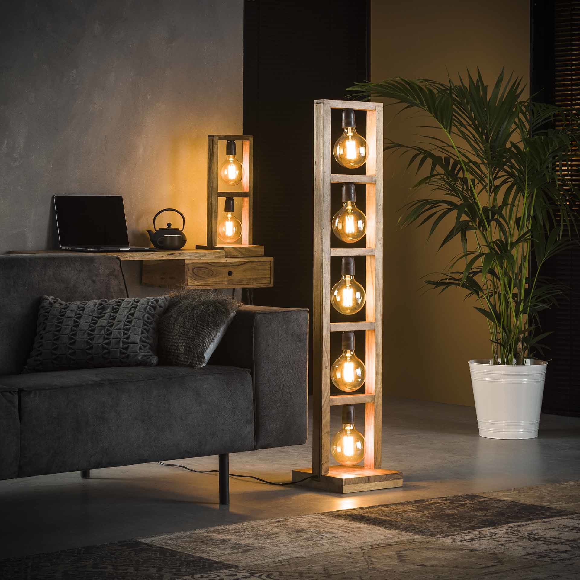 Vloerlamp 5L Modulo Houten Frame-3