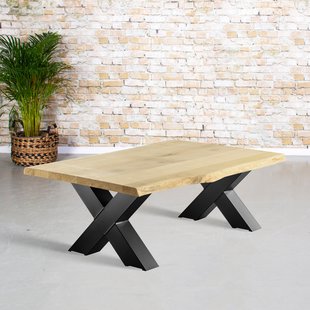 Massiver Eichenbaumstamm Couchtisch | X-Fuß