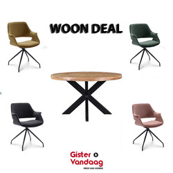 Woon Deal | Eettafel rond + 4 eetkamerstoelen Daan | Ø 120 cm tot 150 cm
