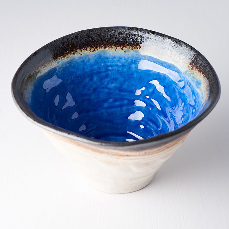 Cobalt Blue Ikebana bowl deep unusual shape 22cm x 20cm x 12cm
