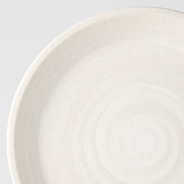 Recycled white sand plate round with high rim  27.5D x 3.5H