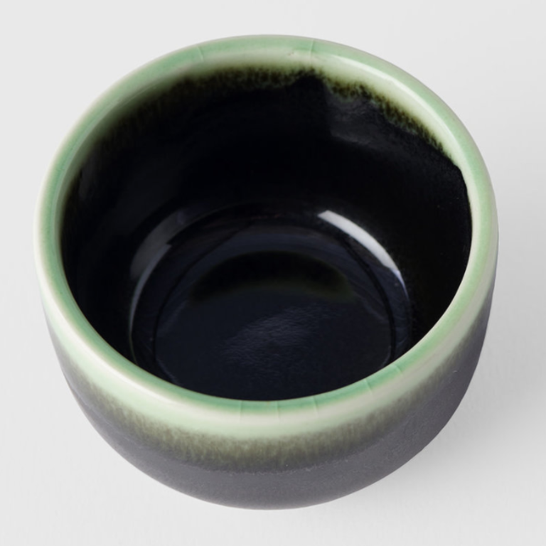 Sake cup black with bright green drip