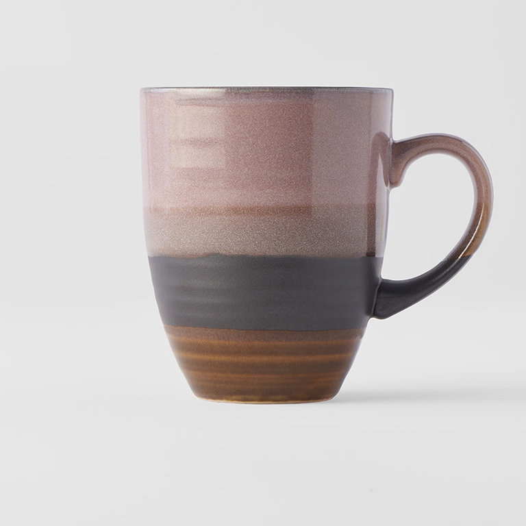 Mug W’ Handle Pink & Brown Dark Inner 8.5D 10.5H