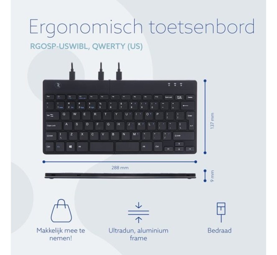 R-Go Split Break is een gesplitste QWERTY  toetsenbord in twee delen