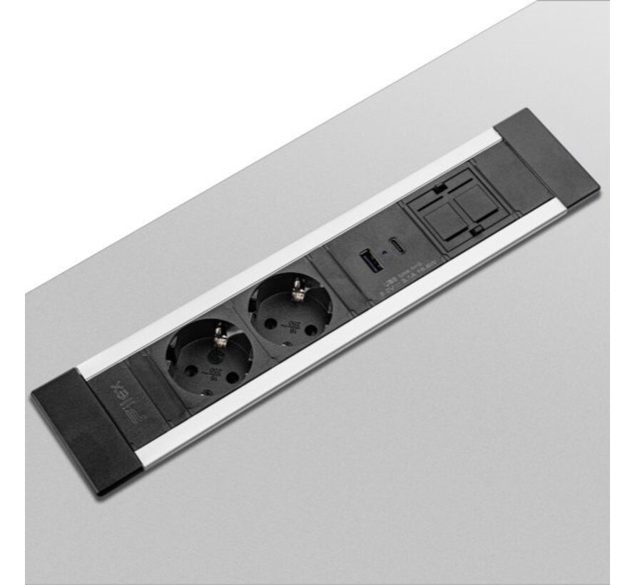 Inbouw Powerstrip 2x Stroom + USB A/C + 2x Custom