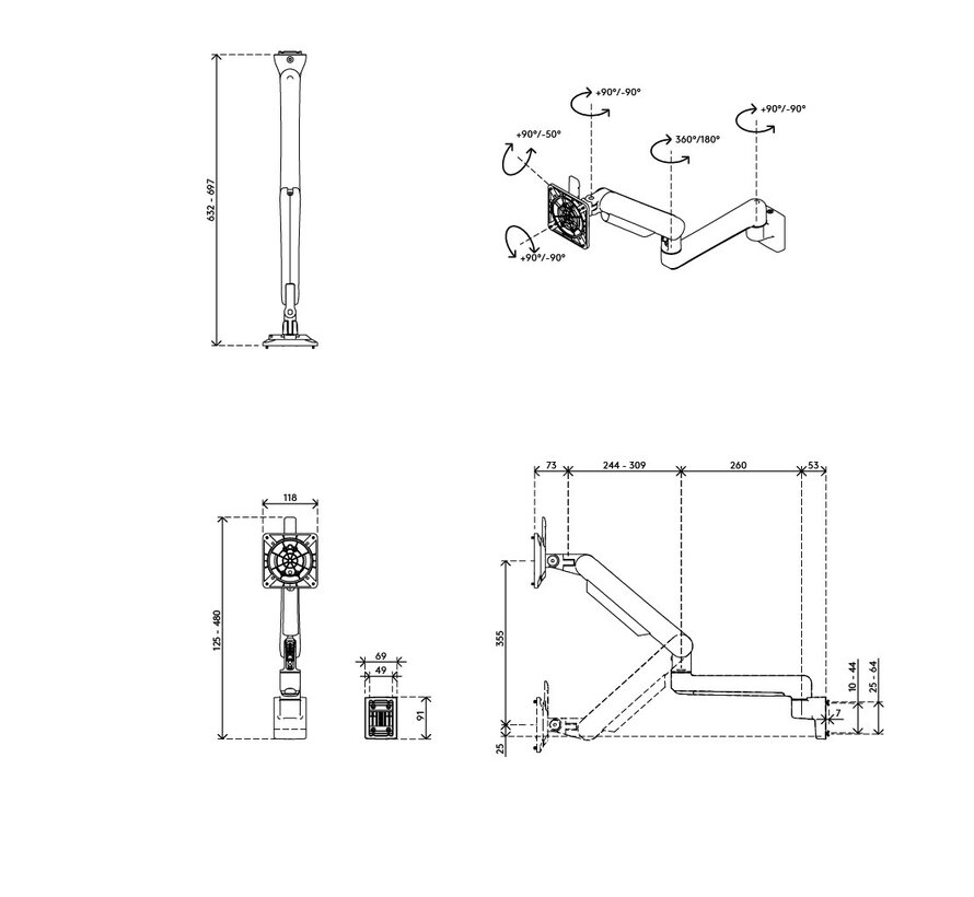 Viewprime plus monitorarm - rail 52