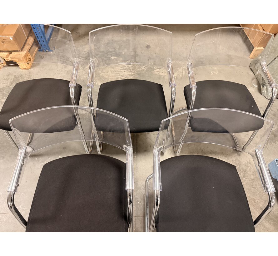 Outlet: 5 Vergaderstoelen van Sitland doorzichtige rugleuning