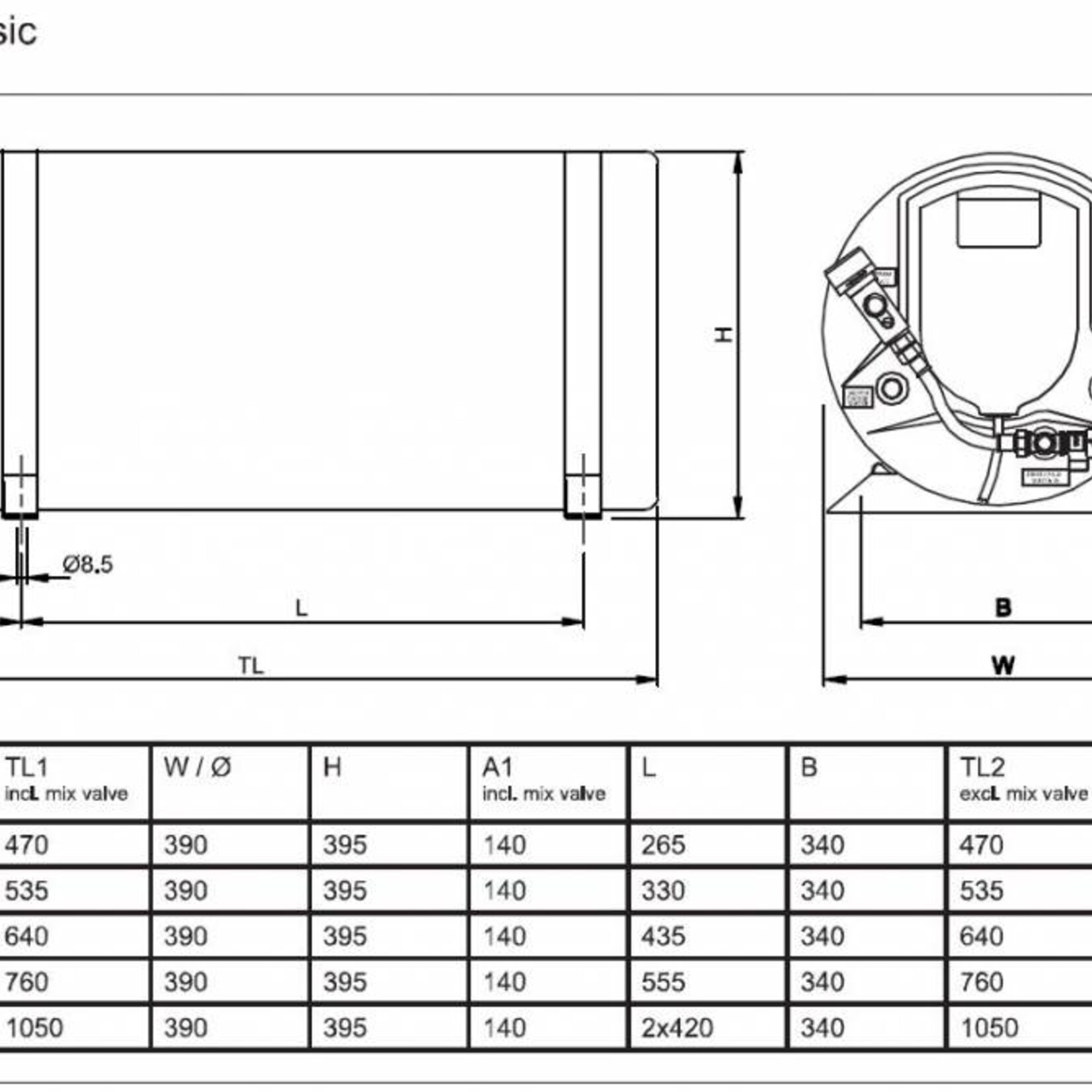 Isotherm / Isotemp Boiler Basic, 40L, 230 V/750W met dubbele spiraal, thermostaat en mengventiel