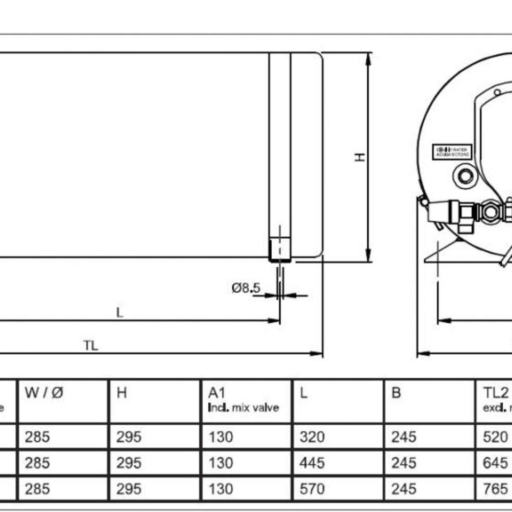 Isotherm / Isotemp Boiler Slim, 15L, 230V/750W met mengventiel 520X295