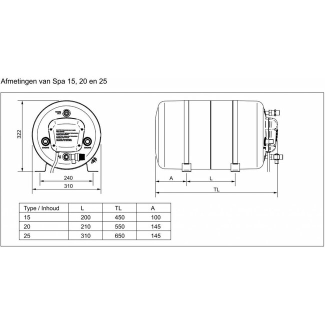 Isotherm / Isotemp Boiler 15L SPA 750W/230V standaard zonder toebehoren