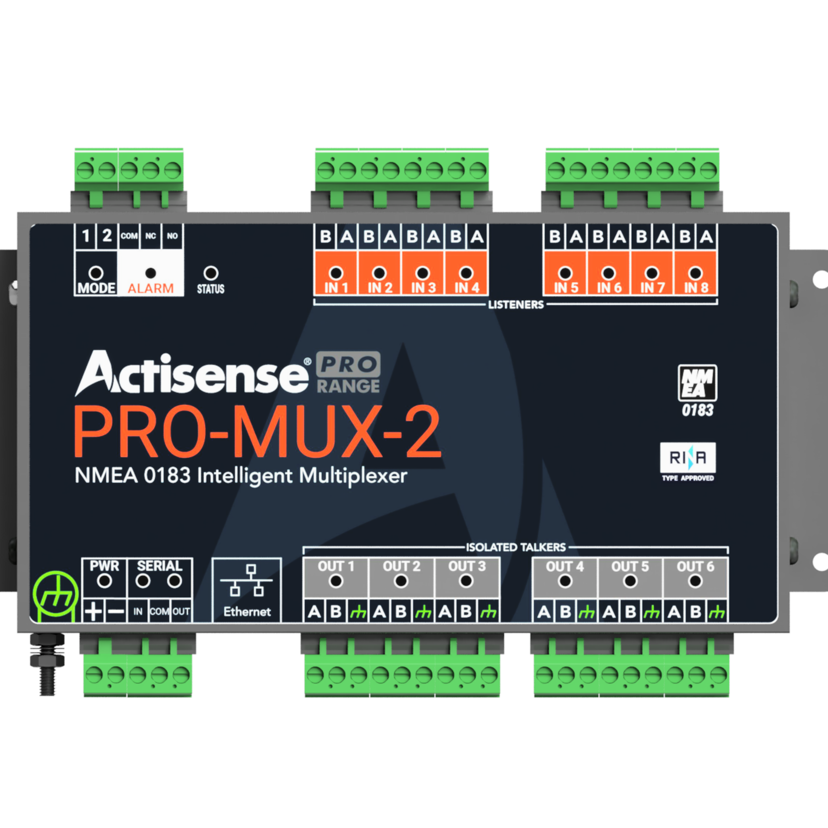 Actisense 8 OPTO inputs, 6 ISO-Drive outputs, Serial, Ethernet port, advanced data filtering and routing, pluggable screw terminals