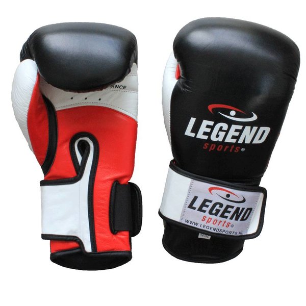 Legend Power Men's/Women's Boxing Gloves Black-White-Red Leather