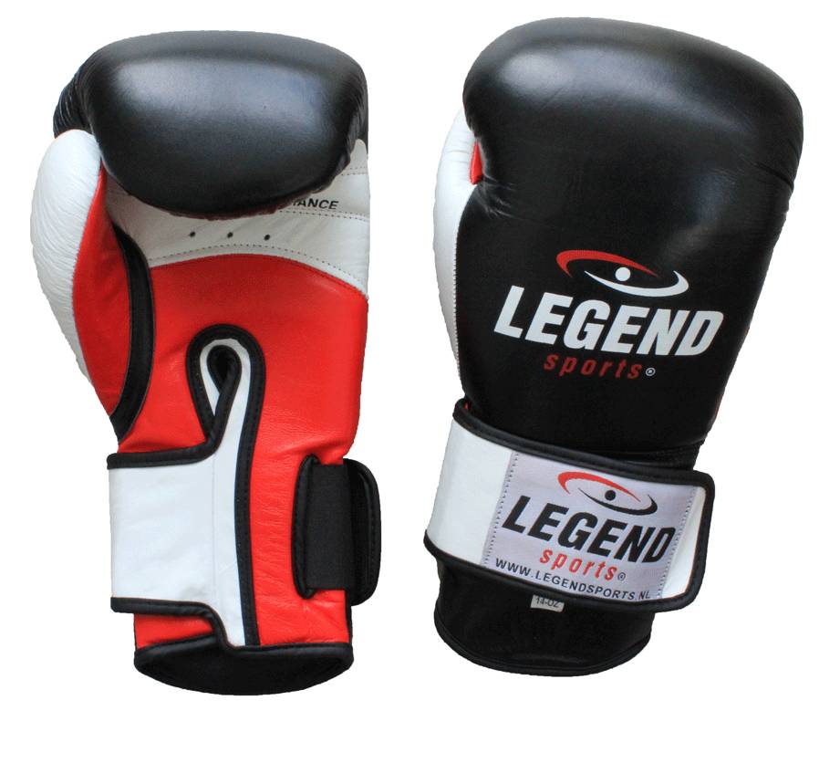 Legend Power Men's/Women's Boxing Gloves Black-White-Red Leather