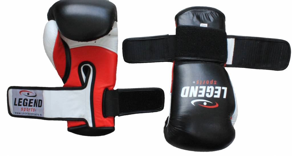 Legend Power Men's/Women's Boxing Gloves Black-White-Red Leather