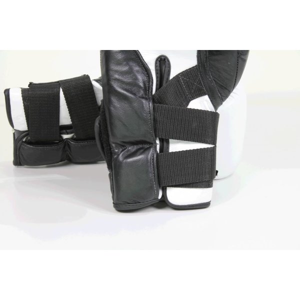 Wrist Lock Bokshandschoenen Heren/Dames Wit-Zwart Leer Wrist Lock Bokshandschoenen Heren/Dames Wit-Zwart Leer