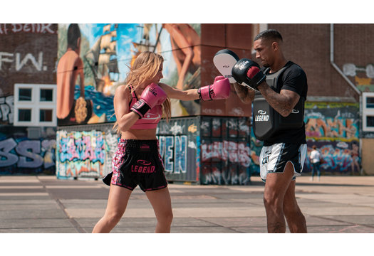 Kickboks Broekje Meisjes/Dames Camo Roze Satijn