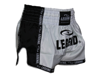 Kickboks Broekje Kids/Volwassenen Zwart/Wit Satijn