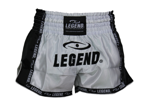 Kickboks Broekje Kids/Volwassenen Zwart/Wit Satijn